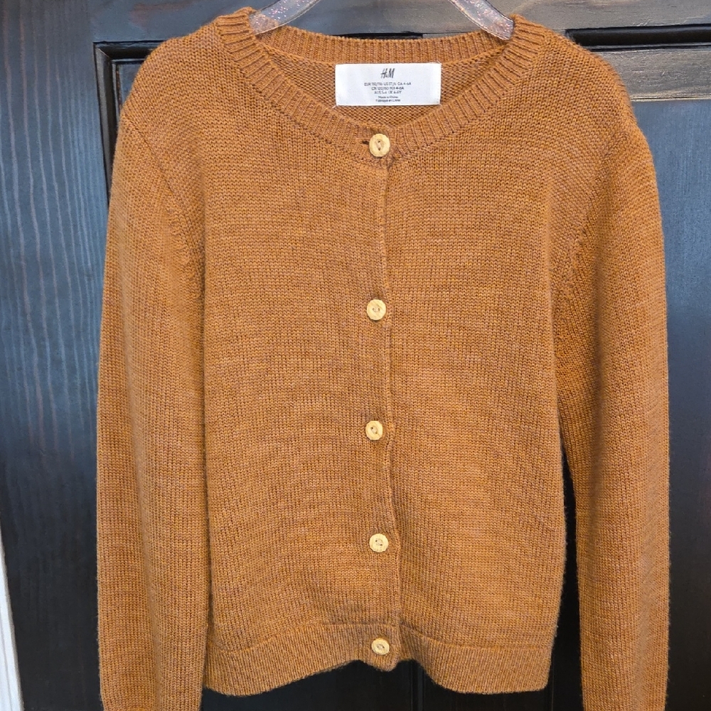 H&M Kid's Tan 100% WOOL Cardigan Sweater, SIZE 5/6